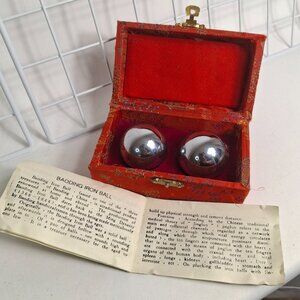 Vintage Chime Baoding Balls in Brocade Box Chinese Health Exercise Stress Balls
